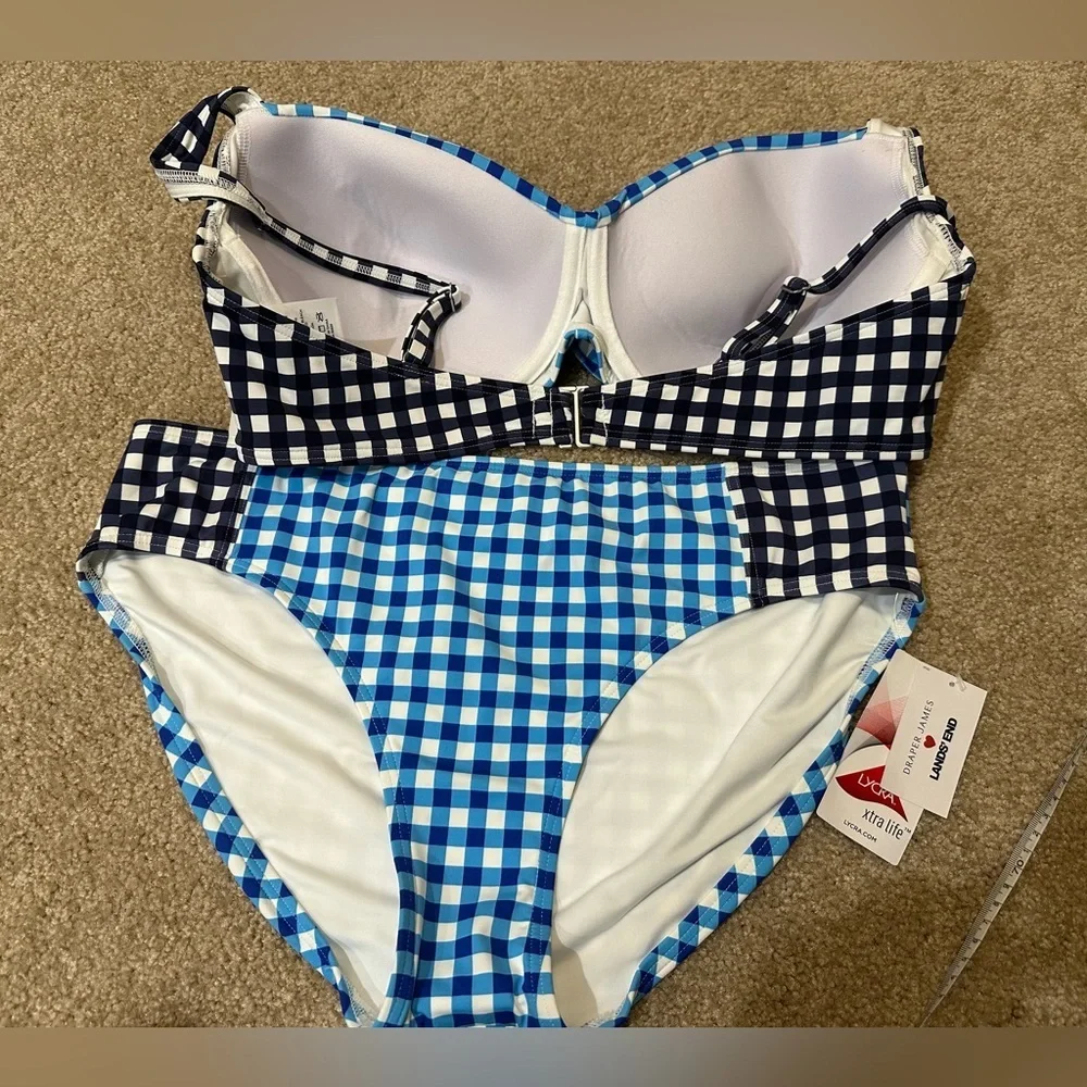 NWT Draper James x Lands' End Blue Gingham Swim Set Size 14 - Picture 12 of 13